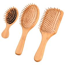 Juego de 3 Cepillos de Madera y Bambú para Cabello
