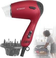 Secador de Pelo Plegable Rojo con Difusor y Bolsa de Viaje