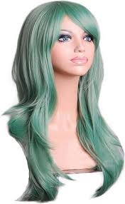 Peluca Rizada Verde Claro de 70 cm para Halloween y Cosplay